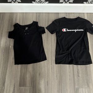 Champion t-shirt and a justice formal shirt